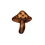 Wooden mushroom shaped pin with brown color.
