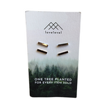 A set of metal earrings, one gold and one silver, on a card with 'lovelevel' branding