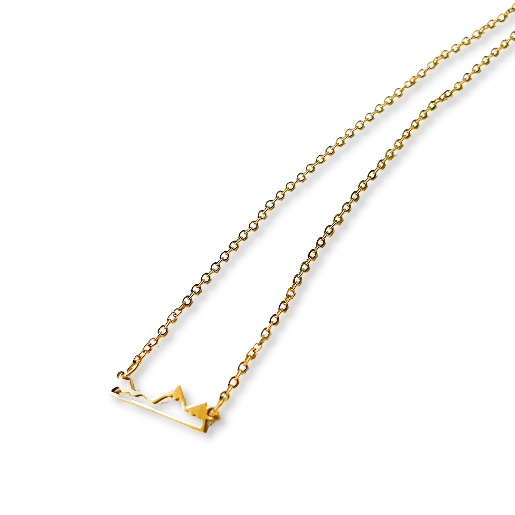 Mountain silhouette charm necklace on a gold plated chain.