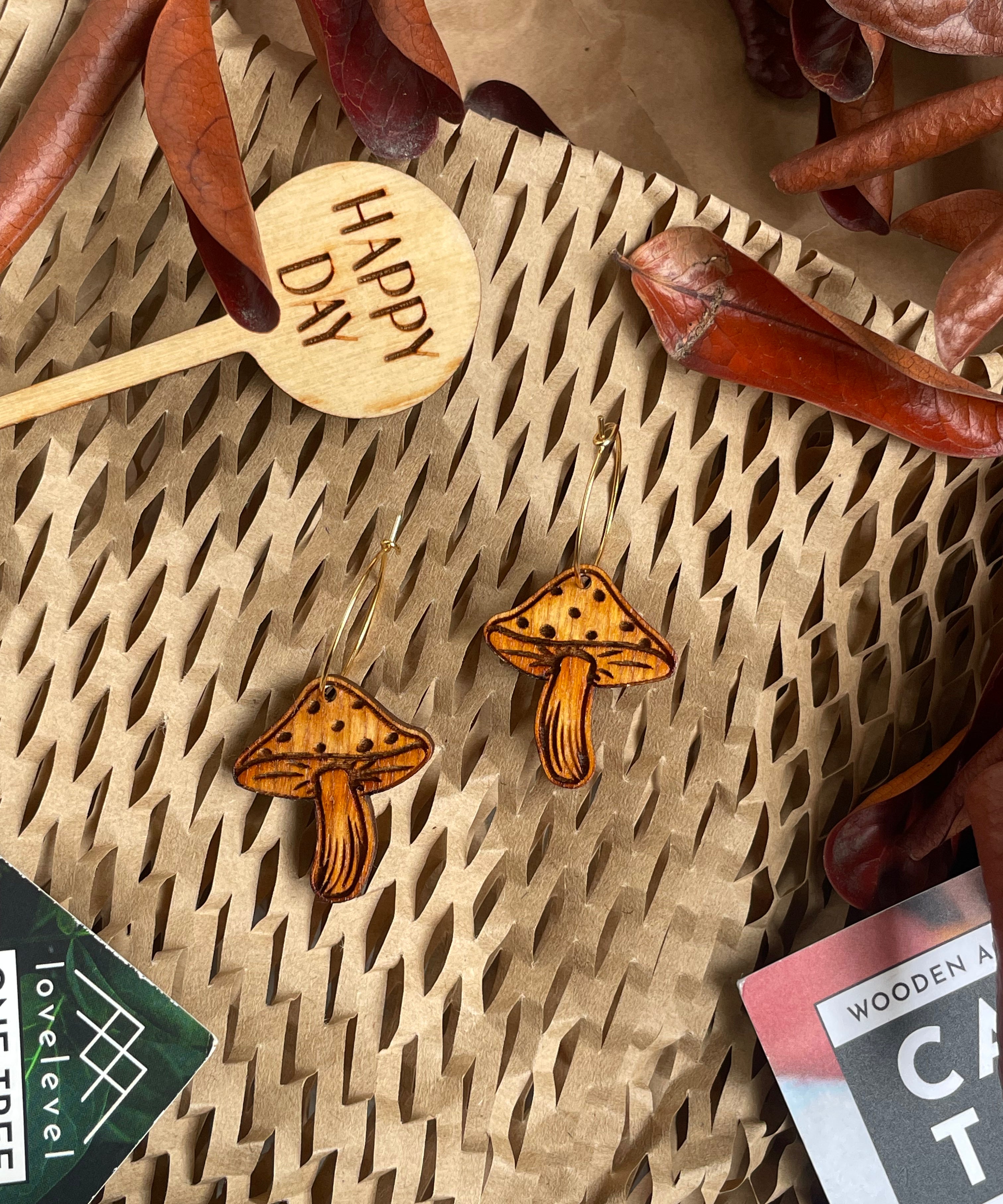Natural Wood Earrings | MUSHROOMS