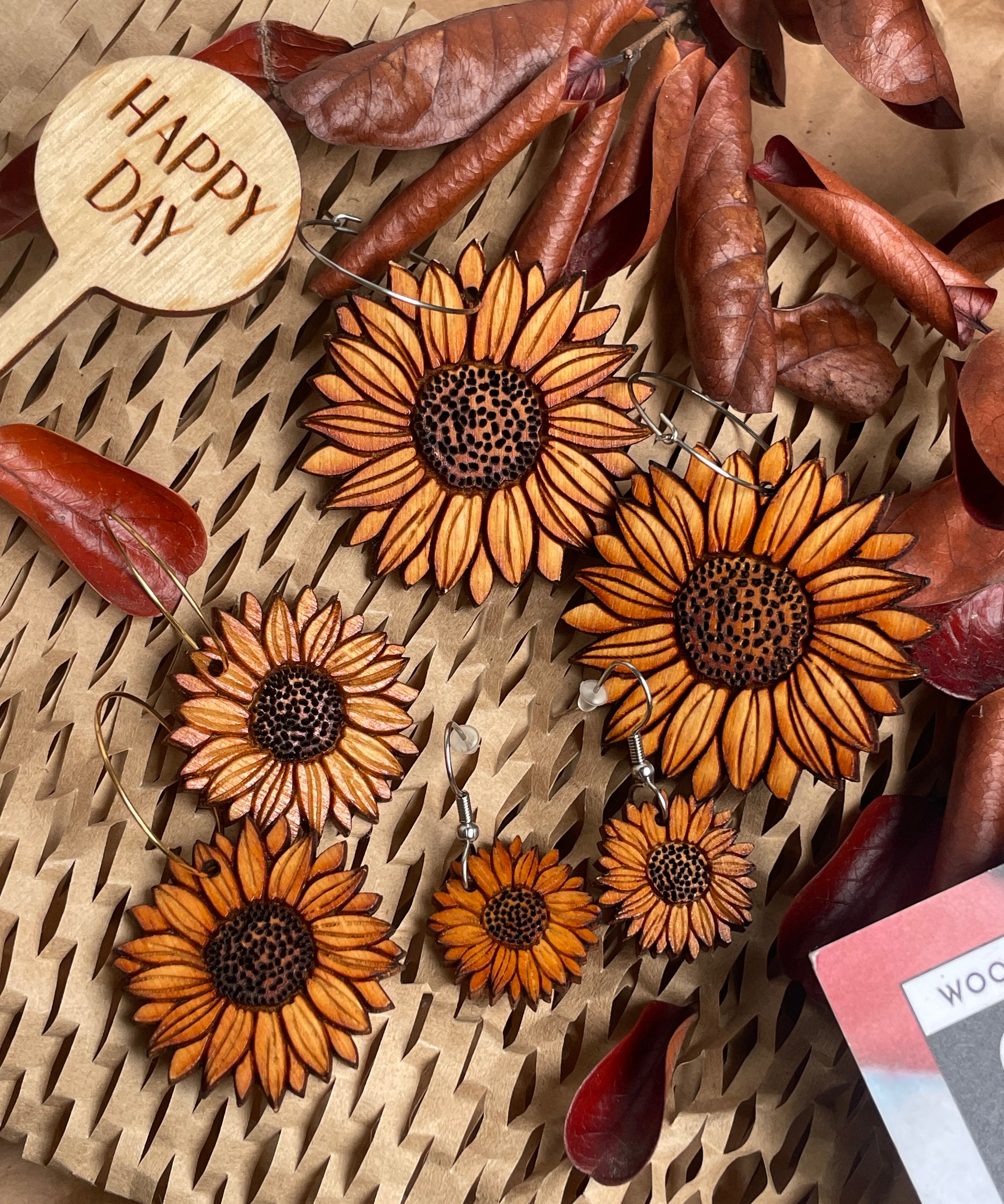 Natural Wood Earrings | SUNFLOWER