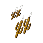 Two pairs of wood cactus earrings; one small and one large.
