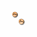 Wooden stud earrings with a mountain peak etched into them.